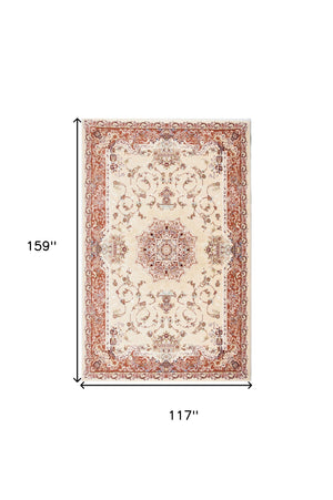 Homeroots 10' X 13' Red And Ivory Oriental Washable Non Skid Area Rug  Other Material 528841