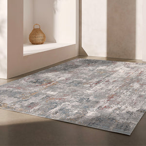 Homeroots 9' X 12' Gray Red And Ivory Abstract Washable Non Skid Area Rug  Viscose 528842