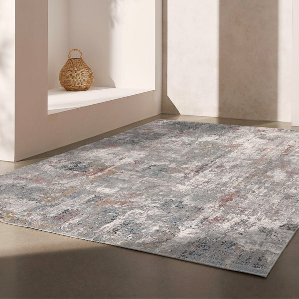 Homeroots 9' X 12' Gray Red And Ivory Abstract Washable Non Skid Area Rug  Viscose 528842