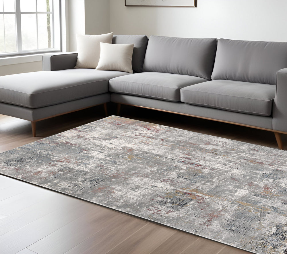 Homeroots 9' X 12' Gray Red And Ivory Abstract Washable Non Skid Area Rug  Viscose 528842