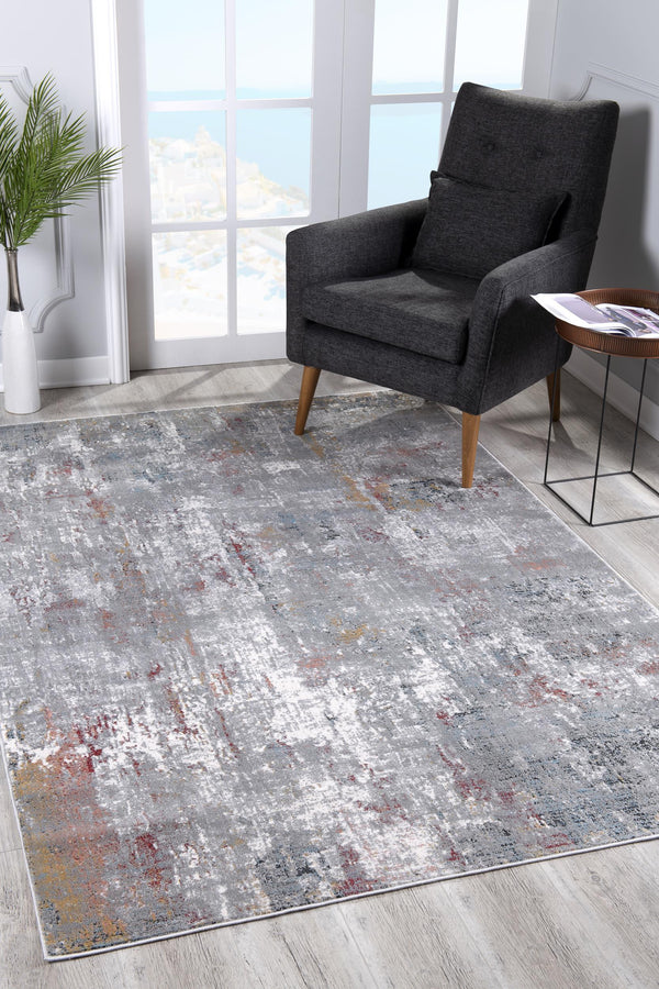 Homeroots 9' X 12' Gray Red And Ivory Abstract Washable Non Skid Area Rug  Viscose 528842