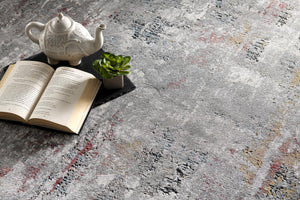 Homeroots 9' X 12' Gray Red And Ivory Abstract Washable Non Skid Area Rug  Viscose 528842