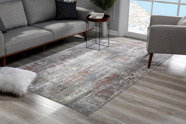 HomeRoots 9' X 12' Gray Abstract Area Rug - Washable, Non-Skid, Family-Friendly Design for Modern Spaces 528843