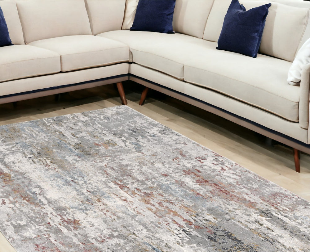 HomeRoots 9' X 12' Gray Abstract Area Rug - Washable, Non-Skid, Family-Friendly Design for Modern Spaces 528843