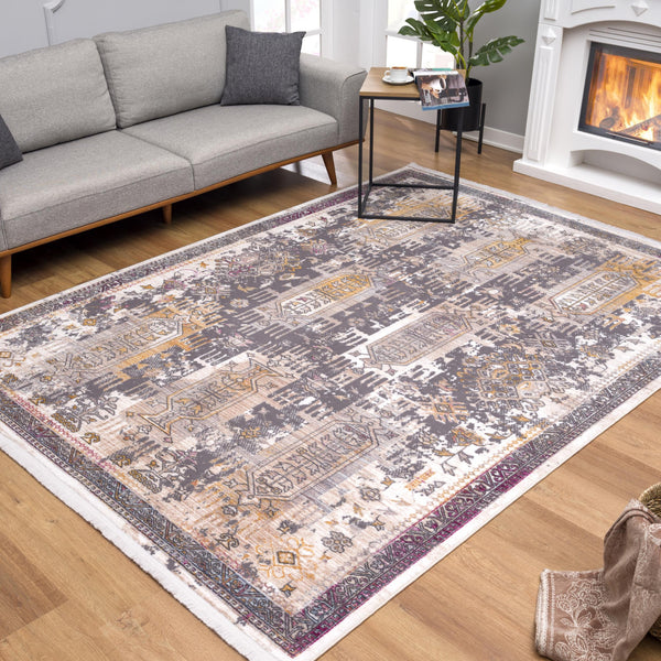 Homeroots 9' X 12' Gray And Ivory Oriental Power Loom Washable Non Skid Area Rug  Cotton Blend 528844
