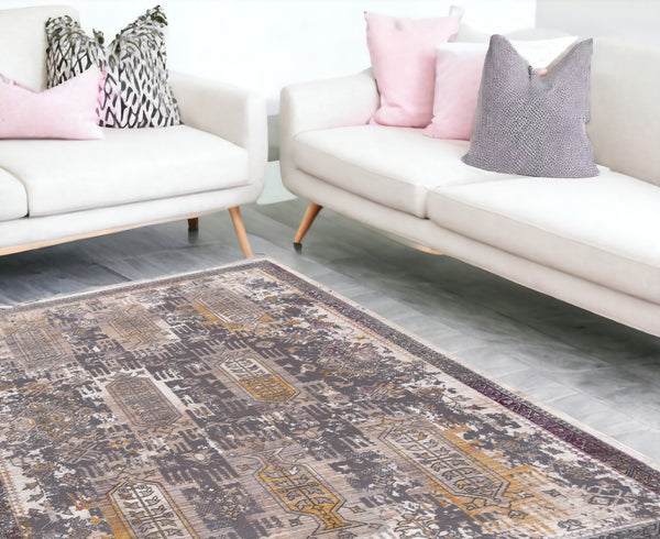 Homeroots 9' X 12' Gray And Ivory Oriental Power Loom Washable Non Skid Area Rug  Cotton Blend 528844