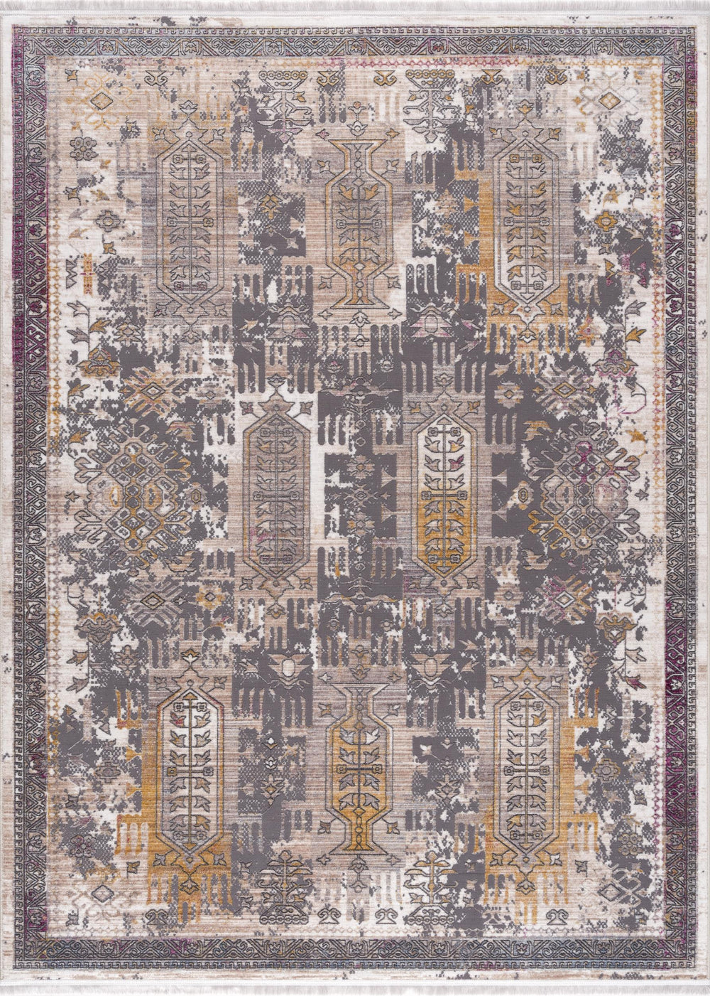 Homeroots 9' X 12' Gray And Ivory Oriental Power Loom Washable Non Skid Area Rug  Cotton Blend 528844