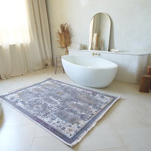 Homeroots 9' X 12' Gray And Ivory Oriental Power Loom Washable Non Skid Area Rug  Cotton Blend 528844