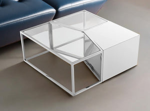 HomeRoots Set of Three 37" Clear Glass Mirrored Bunching Coffee Tables for a Modern Living Space Upgrade Chrome 528846