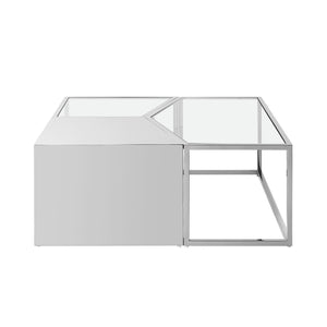 Homeroots Set Of Three 37" Clear And Silver Glass  Stainless Steel Square Mirrored Bunching Coffee Tables Chrome  528846