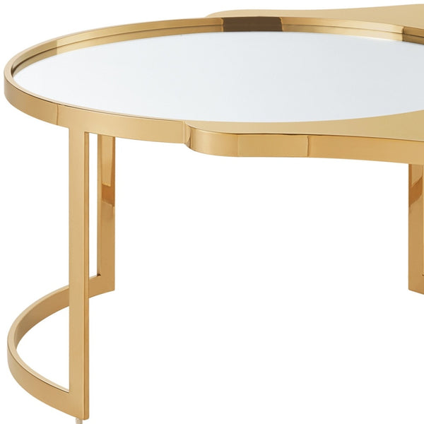 Homeroots 32" Gold Glass And Stainless Steel Round Mirrored Coffee Table Gold  528847