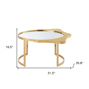 HomeRoots 32" Round Mirrored Coffee Table with Elegant Glass Top and Sturdy Stainless Steel Frame for Modern Spaces Gold 528847