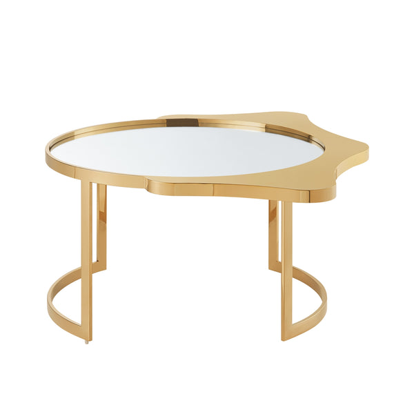 Homeroots 32" Gold Glass And Stainless Steel Round Mirrored Coffee Table Gold  528847
