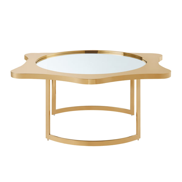 Homeroots 32" Gold Glass And Stainless Steel Round Mirrored Coffee Table Gold  528847