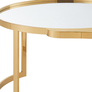Homeroots 32" Gold Glass And Stainless Steel Round Mirrored Coffee Table Gold  528847