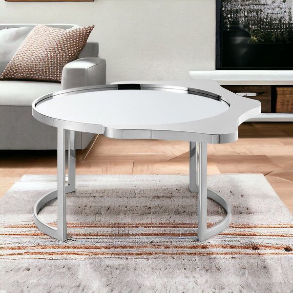 Homeroots 32" Silver Glass And Stainless Steel Round Mirrored Coffee Table Chrome  528848