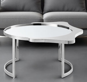 HomeRoots 32" Round Mirrored Coffee Table with Elegant Glass Top and Sturdy Stainless Steel Frame for Modern Spaces Chrome 528848