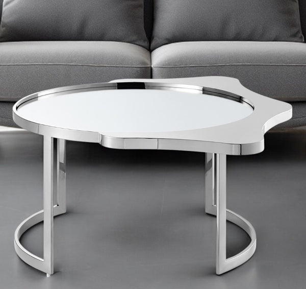 HomeRoots 32" Round Mirrored Coffee Table with Elegant Glass Top and Sturdy Stainless Steel Frame for Modern Spaces Chrome 528848