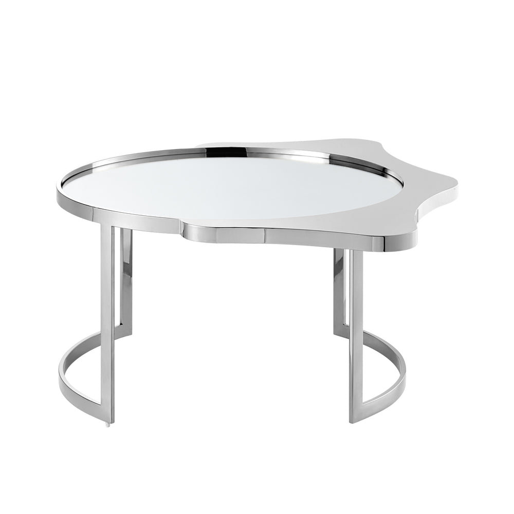 Homeroots 32" Silver Glass And Stainless Steel Round Mirrored Coffee Table Chrome  528848