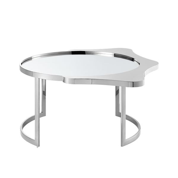 Homeroots 32" Silver Glass And Stainless Steel Round Mirrored Coffee Table Chrome  528848