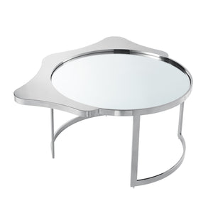 Homeroots 32" Silver Glass And Stainless Steel Round Mirrored Coffee Table Chrome  528848
