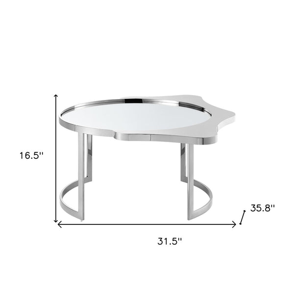 HomeRoots 32" Round Mirrored Coffee Table with Elegant Glass Top and Sturdy Stainless Steel Frame for Modern Spaces Chrome 528848