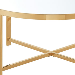 Homeroots 32" Silver And Gold Glass And Stainless Steel Round Mirrored Coffee Table Gold  528849