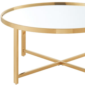 Homeroots 32" Silver And Gold Glass And Stainless Steel Round Mirrored Coffee Table Gold  528849