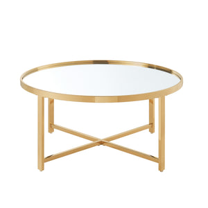 Homeroots 32" Silver And Gold Glass And Stainless Steel Round Mirrored Coffee Table Gold  528849