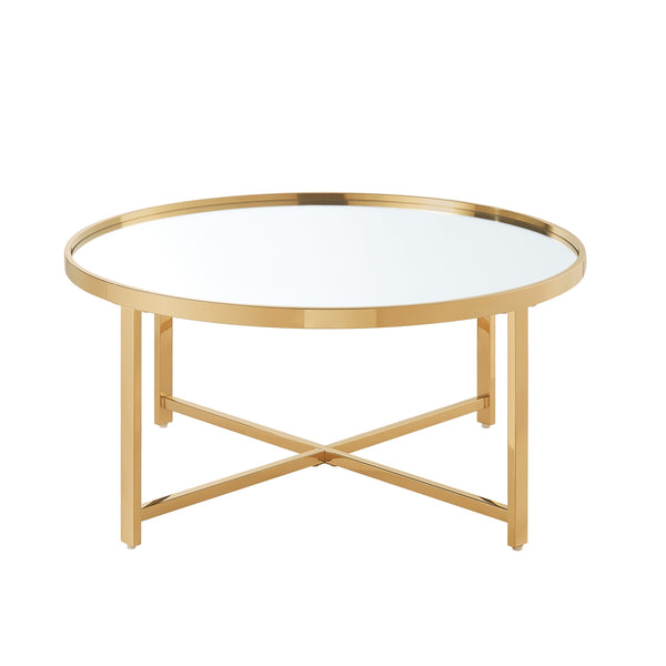 Homeroots 32" Silver And Gold Glass And Stainless Steel Round Mirrored Coffee Table Gold  528849