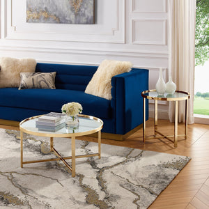 Homeroots 32" Silver And Gold Glass And Stainless Steel Round Mirrored Coffee Table Gold  528849