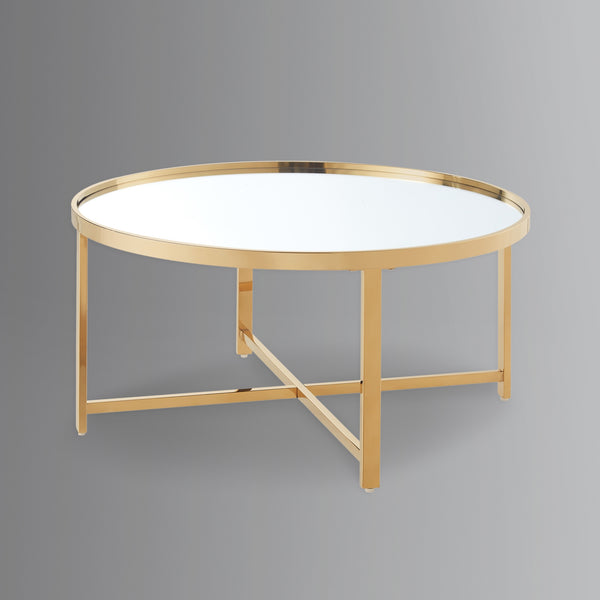 Homeroots 32" Silver And Gold Glass And Stainless Steel Round Mirrored Coffee Table Gold  528849