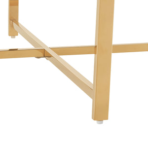 Homeroots 32" Silver And Gold Glass And Stainless Steel Round Mirrored Coffee Table Gold  528849