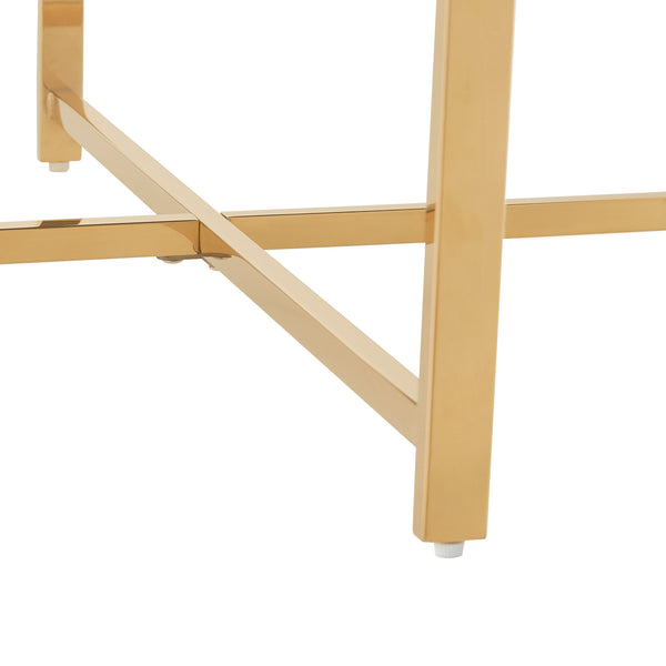 Homeroots 32" Silver And Gold Glass And Stainless Steel Round Mirrored Coffee Table Gold  528849