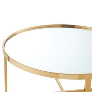 Homeroots 32" Silver And Gold Glass And Stainless Steel Round Mirrored Coffee Table Gold  528849