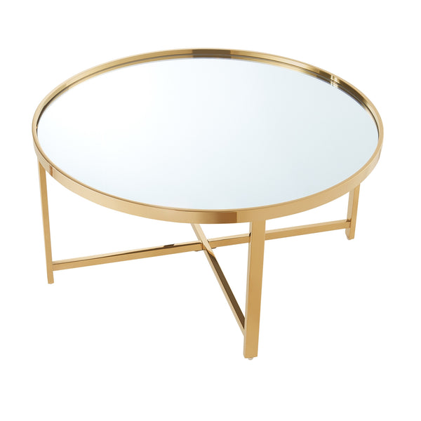 Homeroots 32" Silver And Gold Glass And Stainless Steel Round Mirrored Coffee Table Gold  528849