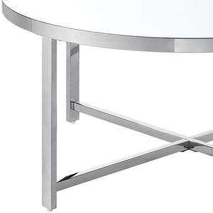 Homeroots 32" Silver Glass And Stainless Steel Round Mirrored Coffee Table Chrome  528850