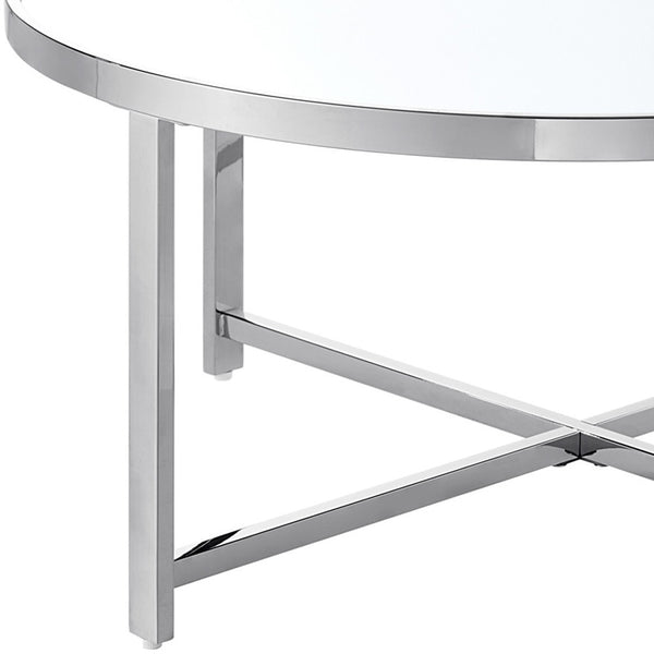 Homeroots 32" Silver Glass And Stainless Steel Round Mirrored Coffee Table Chrome  528850