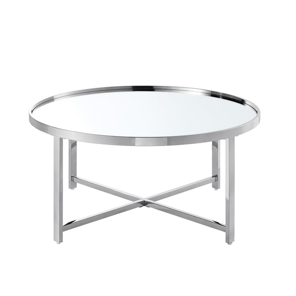 Homeroots 32" Silver Glass And Stainless Steel Round Mirrored Coffee Table Chrome  528850