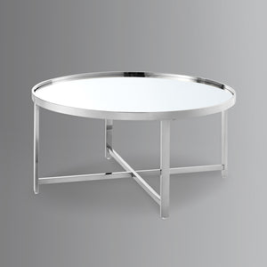 Homeroots 32" Silver Glass And Stainless Steel Round Mirrored Coffee Table Chrome  528850
