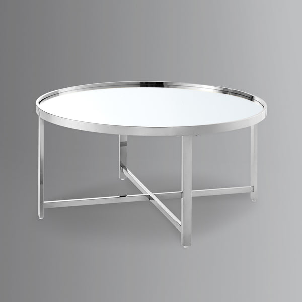Homeroots 32" Silver Glass And Stainless Steel Round Mirrored Coffee Table Chrome  528850