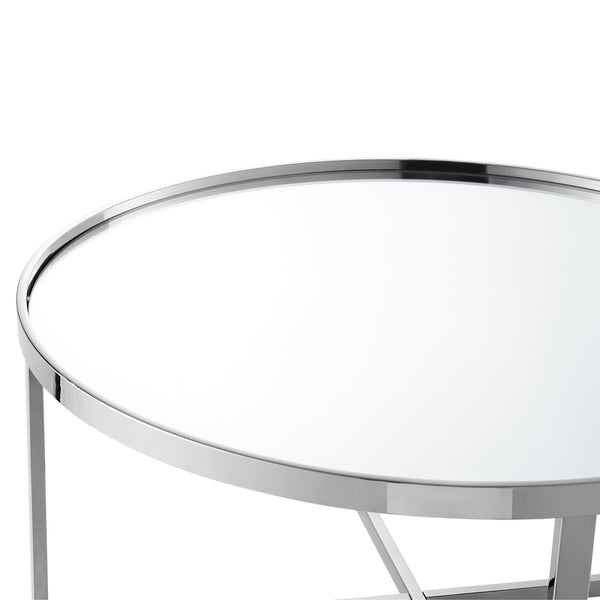 Homeroots 32" Silver Glass And Stainless Steel Round Mirrored Coffee Table Chrome  528850