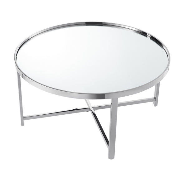 Homeroots 32" Silver Glass And Stainless Steel Round Mirrored Coffee Table Chrome  528850