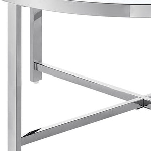Homeroots 32" Silver Glass And Stainless Steel Round Mirrored Coffee Table Chrome  528850