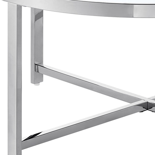 Homeroots 32" Silver Glass And Stainless Steel Round Mirrored Coffee Table Chrome  528850