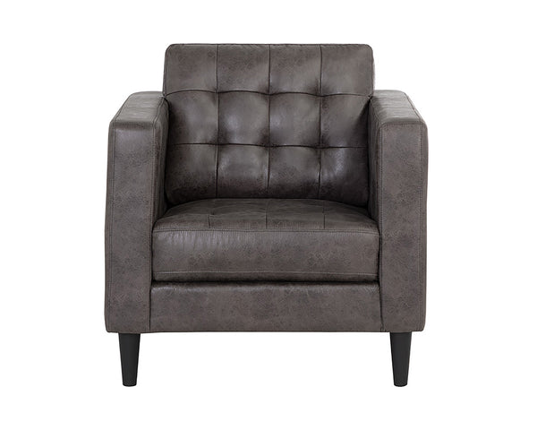 Homeroots 32" Gray And Espresso Fabric Tufted Arm Chair   528861