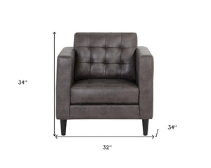 Homeroots 32" Gray And Espresso Fabric Tufted Arm Chair   528861