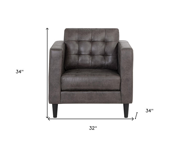 Homeroots 32" Gray And Espresso Fabric Tufted Arm Chair   528861