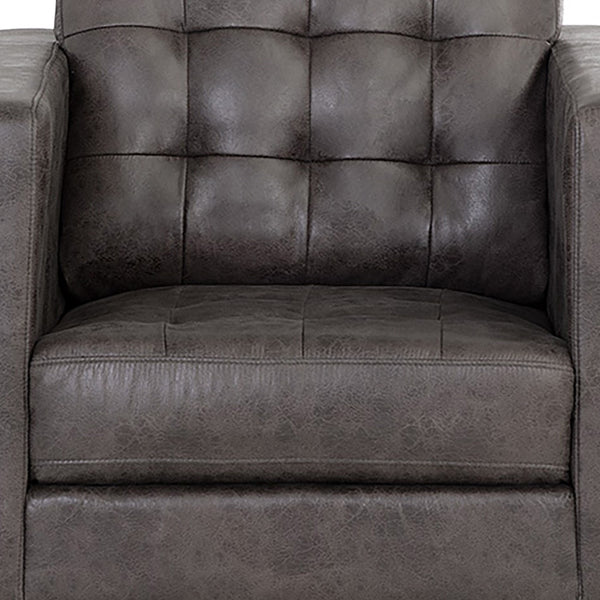 Homeroots 32" Gray And Espresso Fabric Tufted Arm Chair   528861