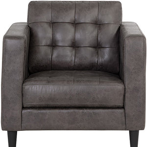 Homeroots 32" Gray And Espresso Fabric Tufted Arm Chair   528861
